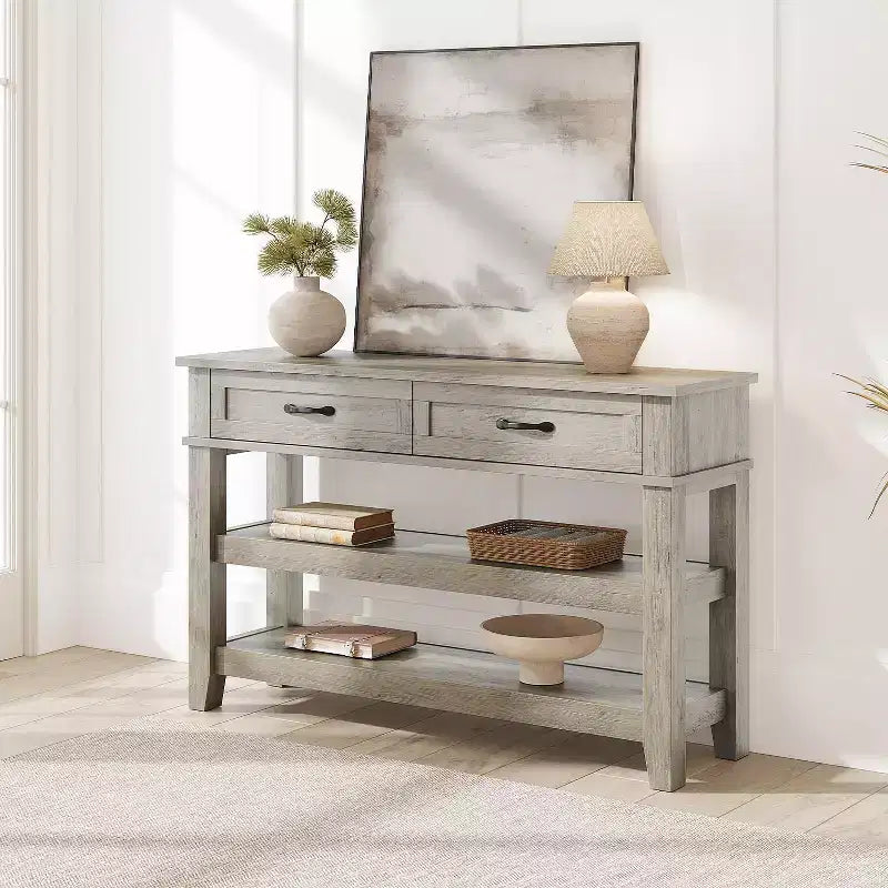 Console Sofa Table with 2 Drawers, 3-Tier Narrow Entry Table with Storage Shelves for Living Room Behind Couch, Entryway, Hallway