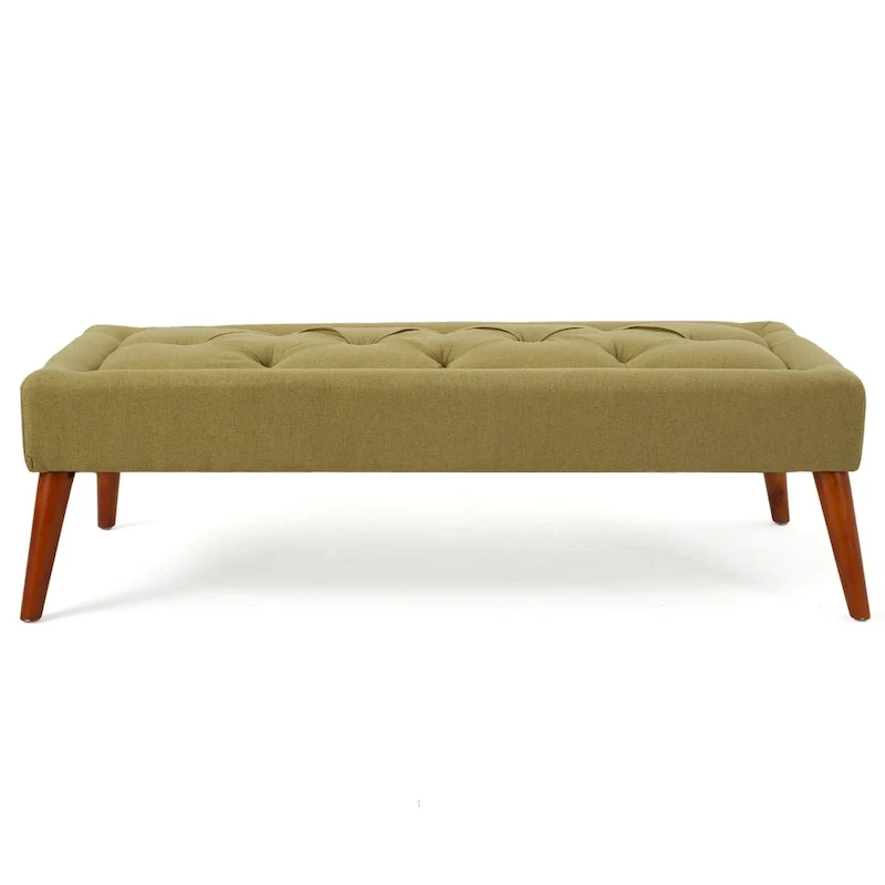Tufted Fabric Ottoman Bench with Wooden Legs