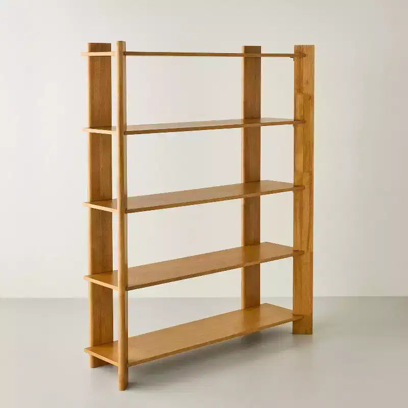 Natural Wood Bookcase �C 5 Open Shelves, 68H x 56W, Rubberwood Frame