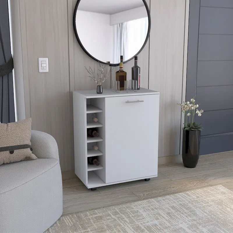 Bar Cart with Integrated Wine Storage, Spacious Cabinet and Smooth Rollers