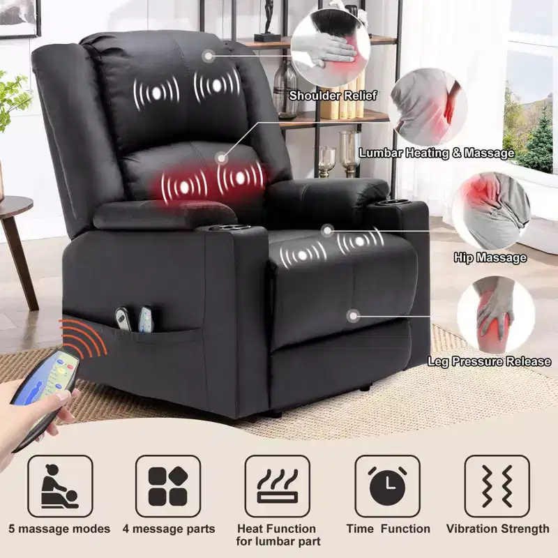 COMHOMA Massage Recliner Chair PU Leather Sofa Power Lift Chair Black