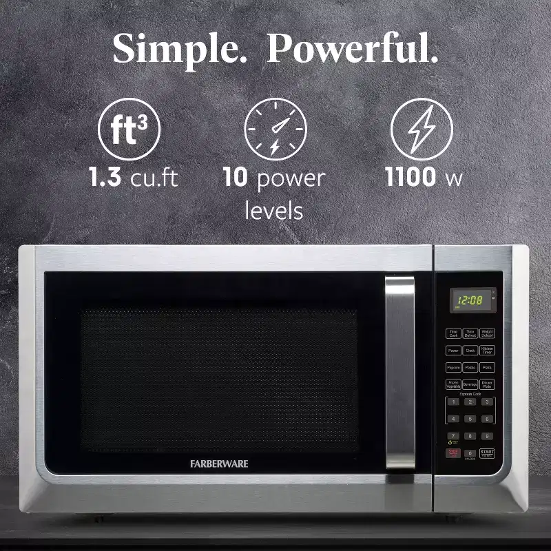 Farberware 1.3 cu. ft. Microwave Oven w LED Light/SENSOR 1100 Watts Stainless