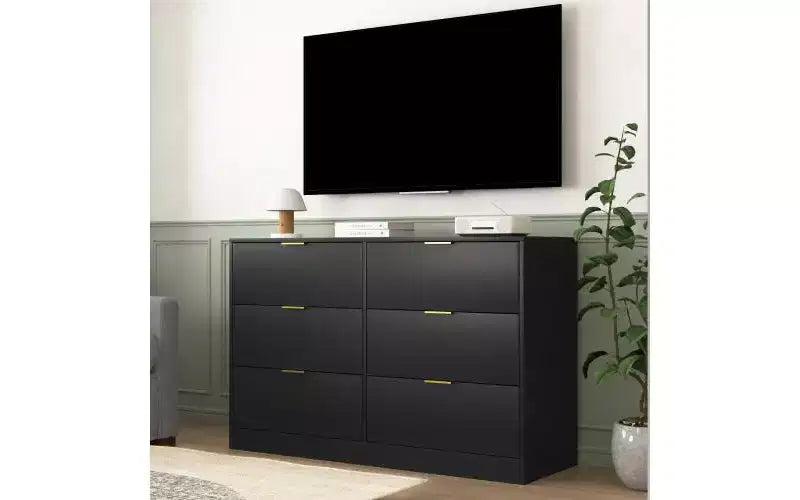 JVNOXK 47-inch Minimalist Modern Six-Drawer Dresser, Suitable for Bedrooms Large-Capacity Storage Cabinet with Ample Storage Space, Black