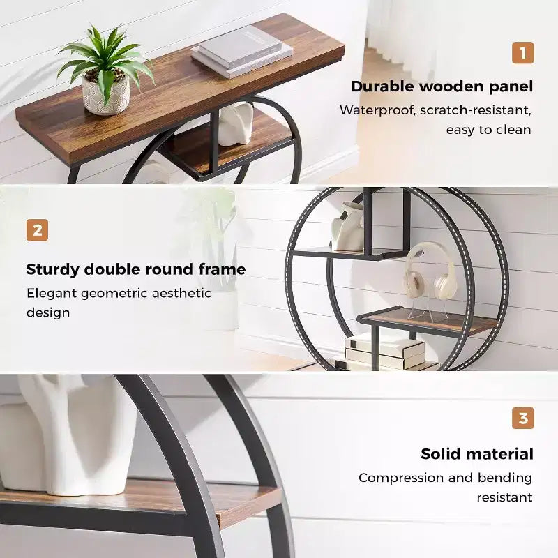 Industrial 4-Tier Console Table with Metal Frame and Wood Shelves