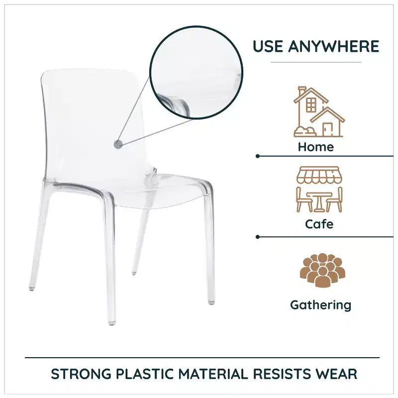 LeisureMod Murray Mid-Century Modern Dining Chair - Waterfall Edge Design Acrylic, Ergonomic and Stackable, Set of 4