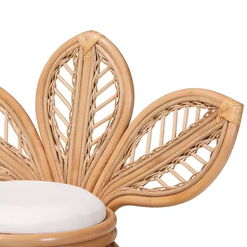 bali & pari Gresham Natural Rattan Leaf Accent Chair White/Natural Brown: Handcrafted, Foam Cushioned, No Assembly Required