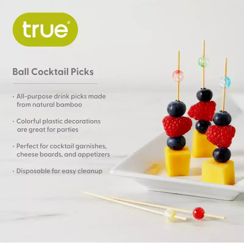 True Ball Cocktail Picks Wooden Toothpicks Skewer Sticks Martini Olive Skewers, Drink Skewers Cocktail, Multicolor Set of 20