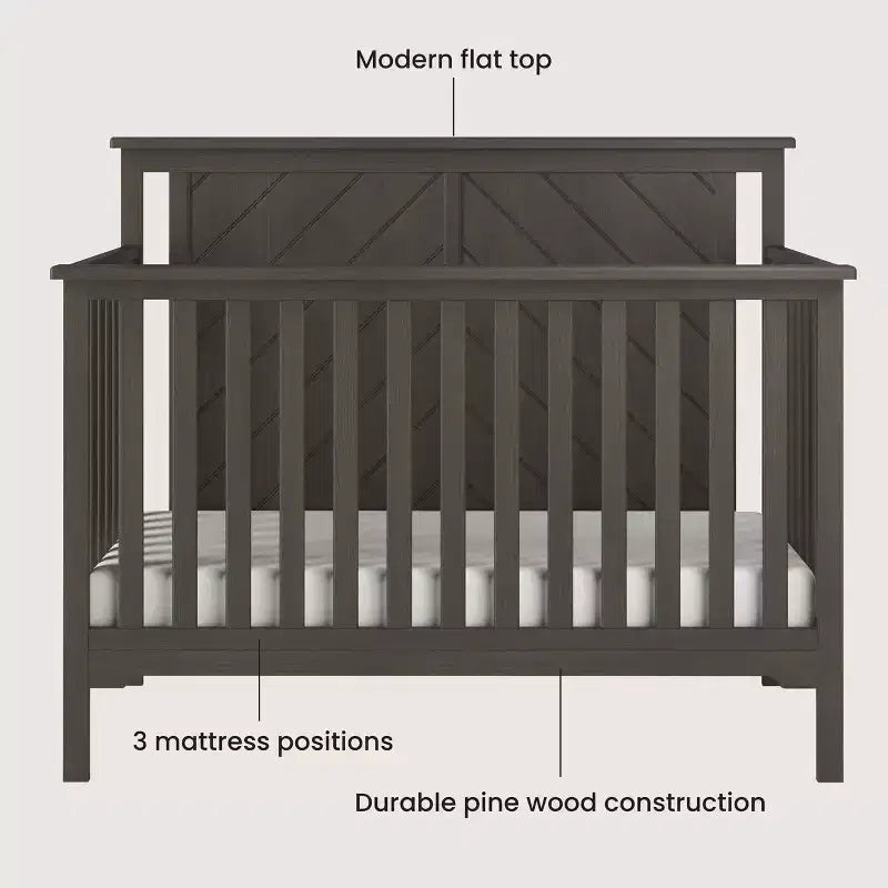 4-in-1 Convertible Crib, Converts to Day Bed, Toddler & Full Size Bed, 3 Mattress Positions, Baby Safe Finish