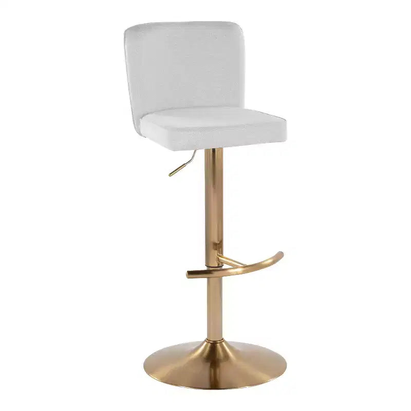 LumiSource Set of 2 Henry Adjustable Barstools Gold/White Fabric