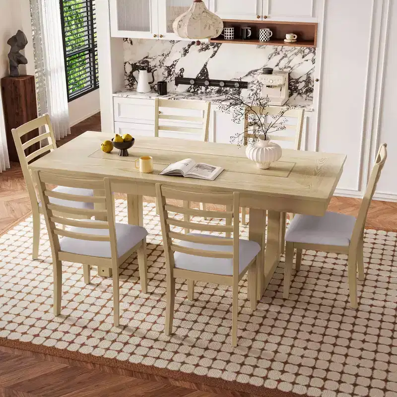 MAYEERTY 7-Piece Extendable Dining Set, 78 Rustic Table & 6 Chairs