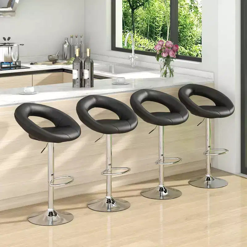 Costway Set of 4 Adjustable Bar Stools Swivel Pub Chairs Barstools PU Leather White/Black