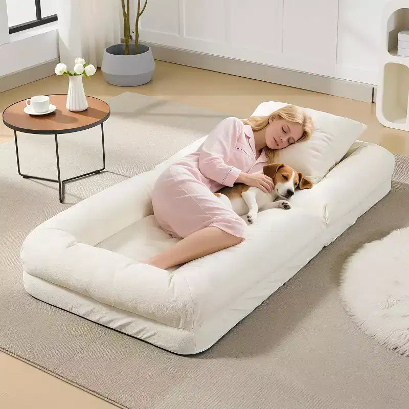 Human Dog Bed for Adult, Comfy Lazy Sofa Bed with 2 Pillows & 5 Adjustable Position, Chenille Upholstered Lounge Chair for Living Room Bedroom