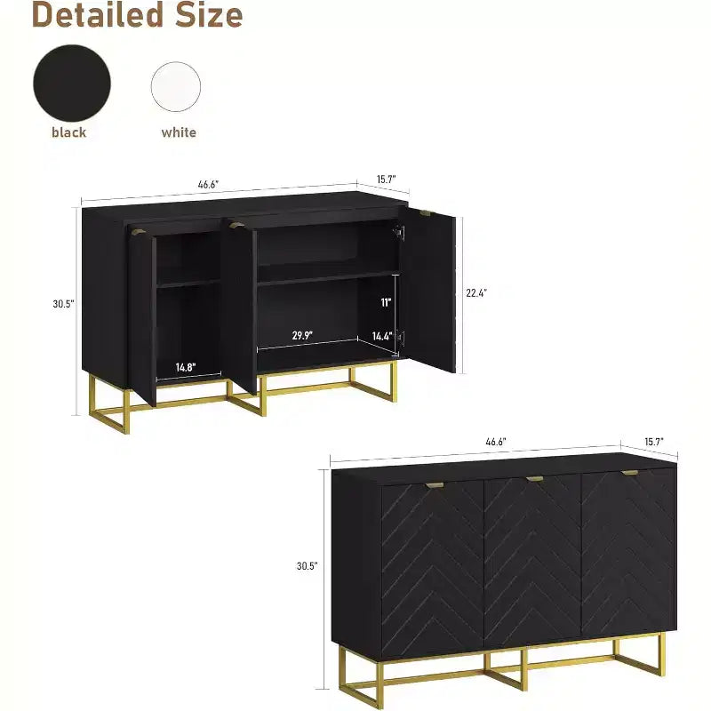 COZONY Modern Sideboard Buffet Cabinet with Storage, Wood Accent Credenza with Herringbone Doors & Adjustable Shelf for Dining Room, Living Room