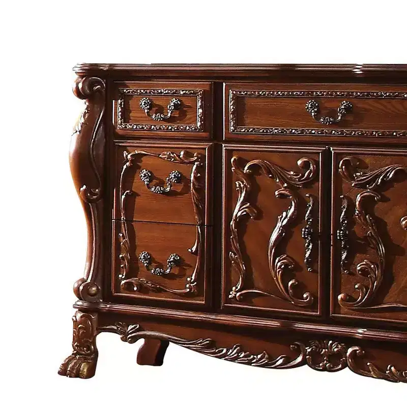 7-Drawer Dresser with Marble Top and Cherry Oak Finish