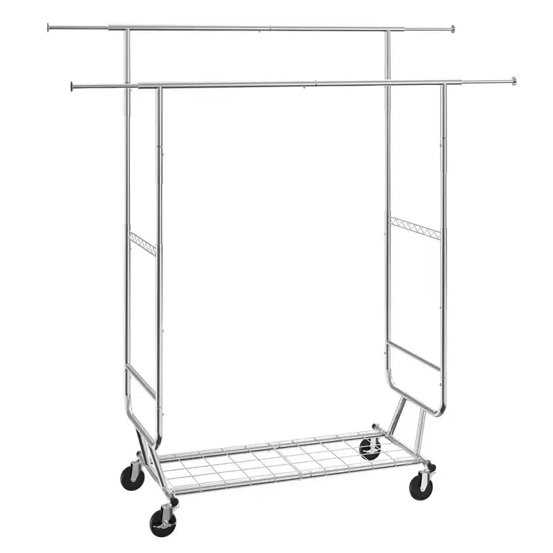 Heavy Duty Clothes Rack 600 lbs, Double Rod with Adjustable Height and Length
