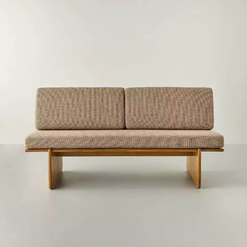 Mushroom Weave Upholstered Mid-Century Bench with Back - Hearth & Hand™ with Magnolia