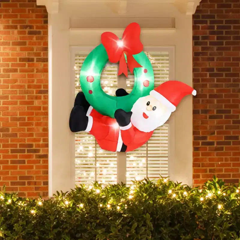Gymax 4 Ft Inflatable Santa Claus with LED Illumination and Festive Christmas Wreath Holiday Decoration