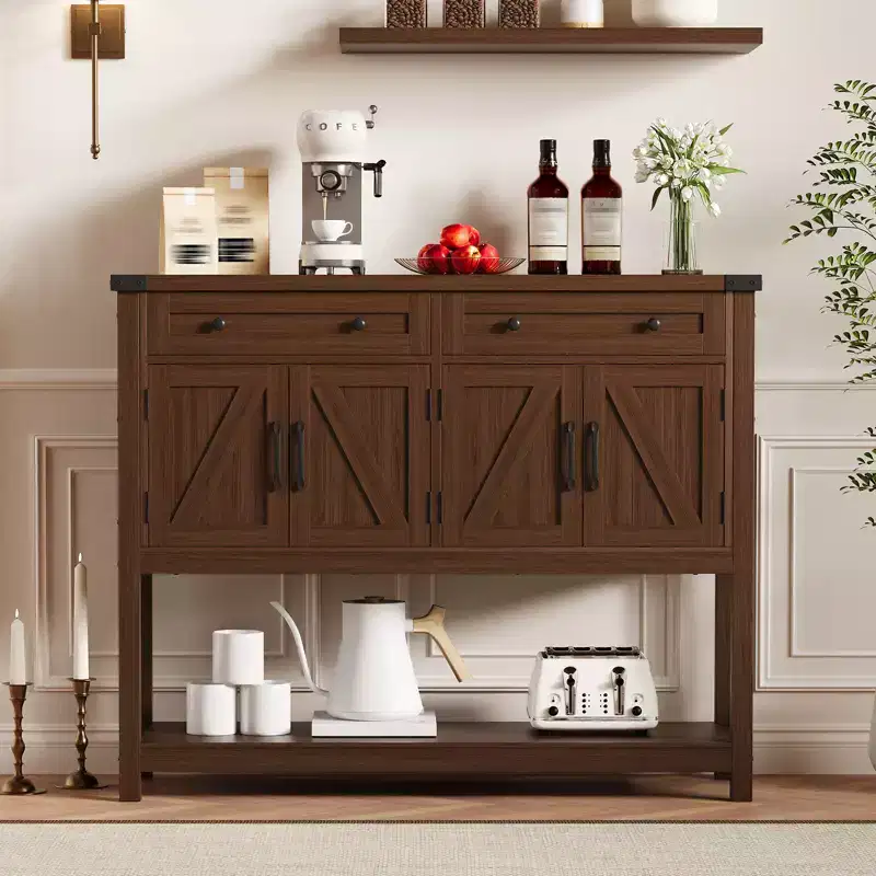 MDF Farmhouse Console Table with 4 Doors and 2 Drawers 47.2