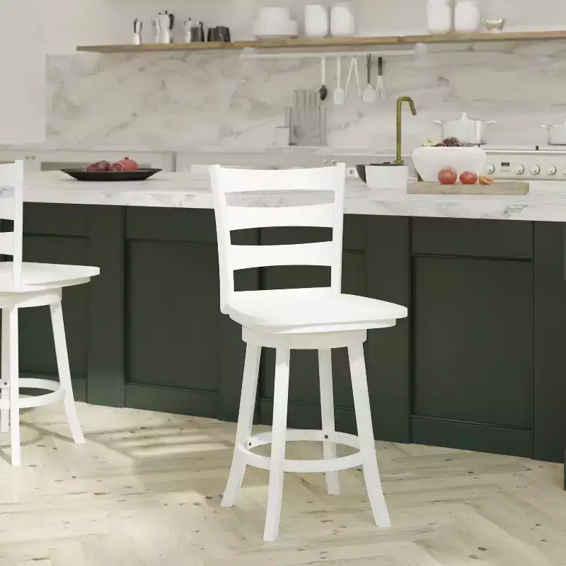 Emma and Oliver Classic Ladderback Counter Height Dining Stool with Wood Seat