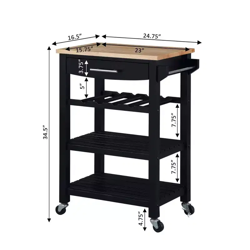 Ellaine 4 Tier Butcher Block Kitchen Cart with Drawer and Wine Rack - Breighton Home