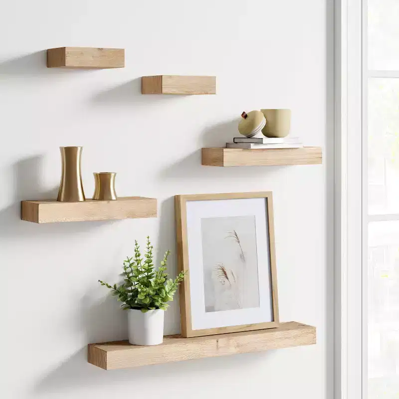 Set of 5 Wall Shelf Natural - Threshold™: Modern MDF Floating Shelving, Includes Mounting Hardware