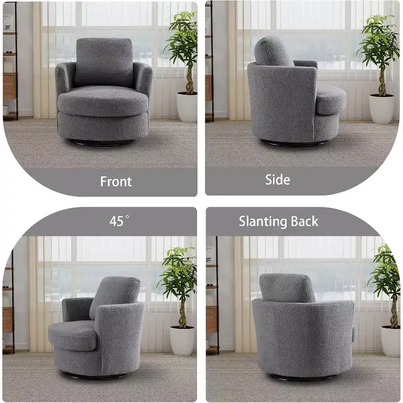 GDFStudio Bertha Swivel Boucle Upholstered 32 Wood and Steel Chair
