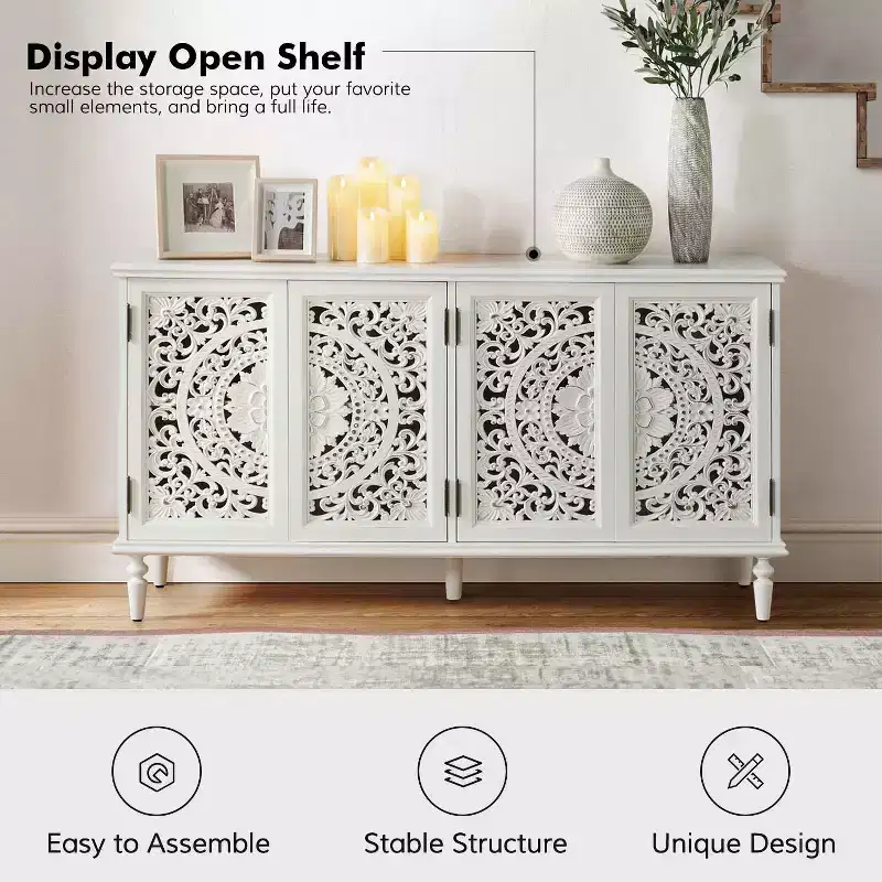 Emathides 63Wide Sideboard with Solid Wood Legs and Lighting |KARAT HOME