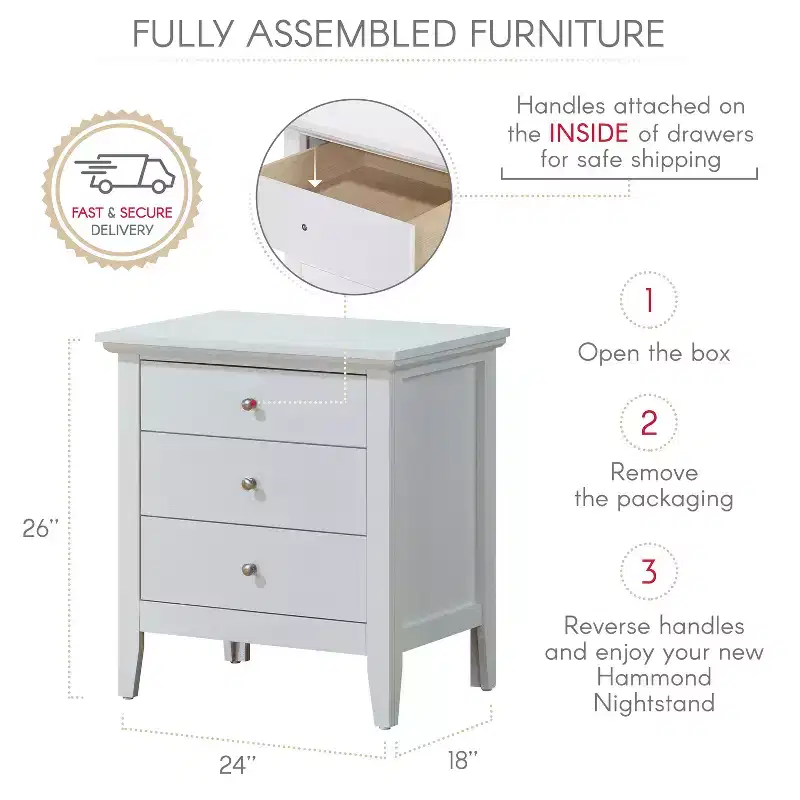 HomeStock Hammond Nightstand  26H x 24W x 18D , Drawer & Durable Oak Finish