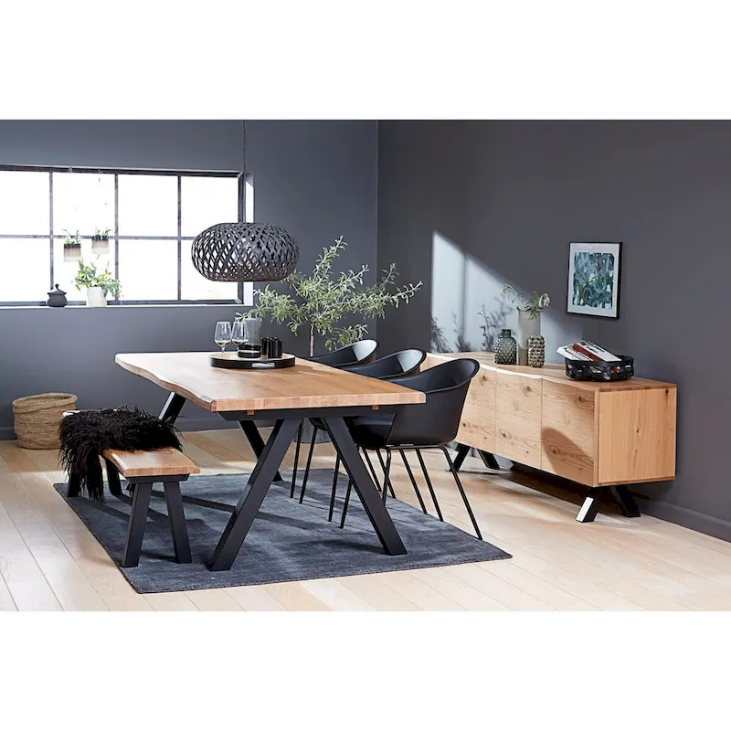 Wild Oak & Black Wavy Edge Dining Table, Seats 6–8