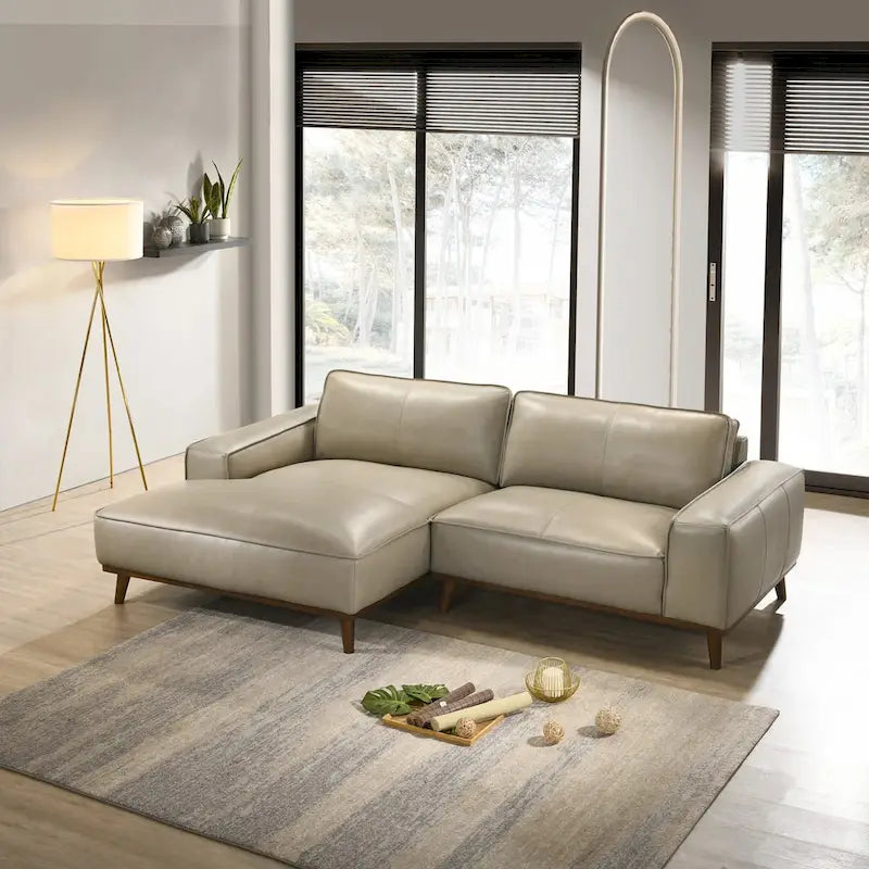 Dayton Mid-Century Modern Genuine Leather Sectional Sofa