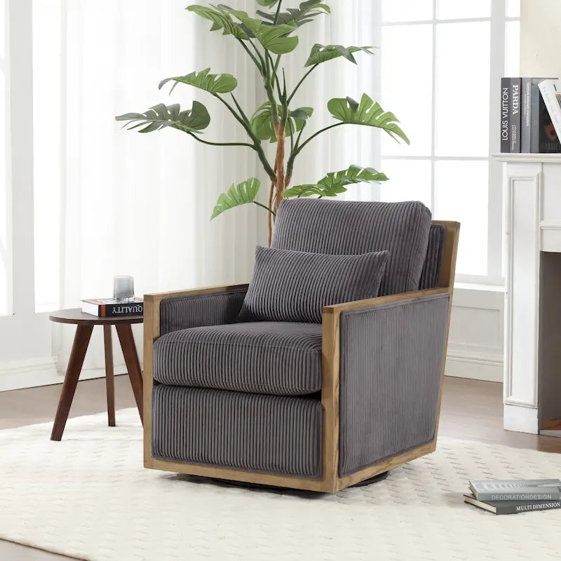 360° Swivel Barrel Accent Chair | Hardwood Frame | Foam Cushion | 300 lb | 26.77H