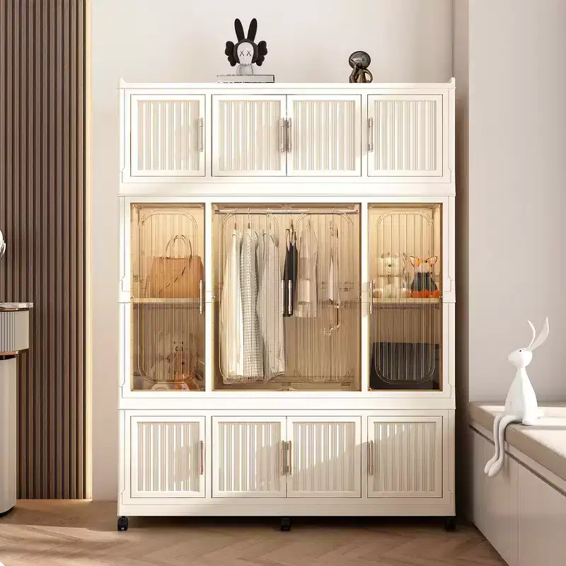 Whisen Wardrobe Closet Storage Organizer, Clothes Dresser, 9 Magnetic Doors-9 Cubes & 1 Hanging Rod, 6 pcs Hangers
