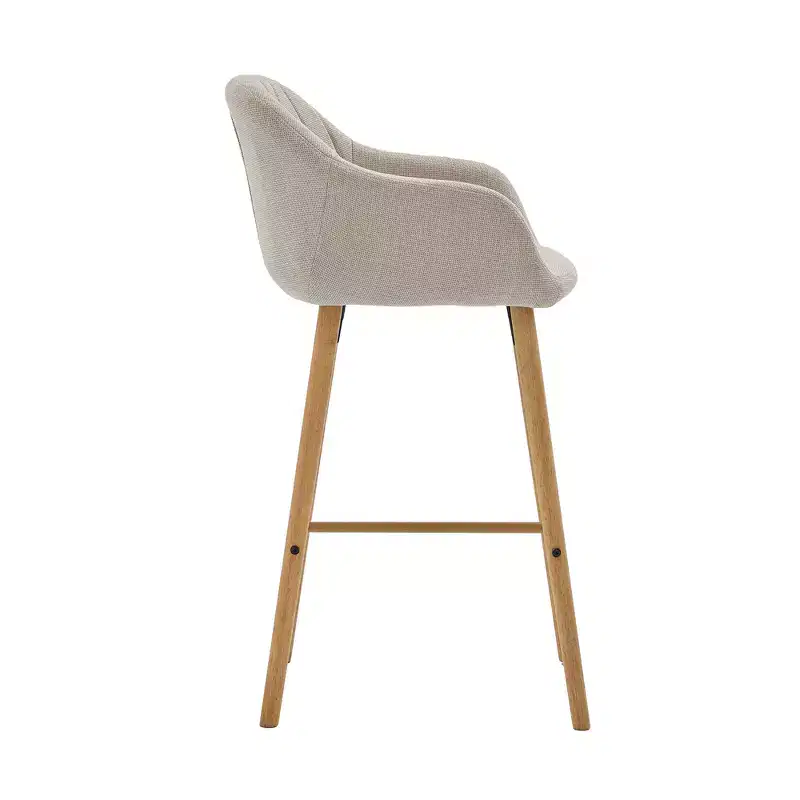 Zeus & Ruta Modern Linen Upholstery Bar Stools Set of 2 with Back, Armrest & Wood Legs, Kitchen Island Height