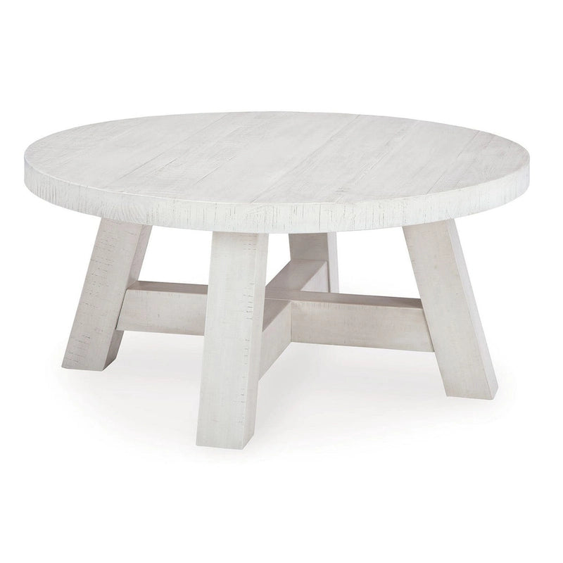 Round Cocktail Coffee Table, Rustic Posts, 40 Inch White Pine