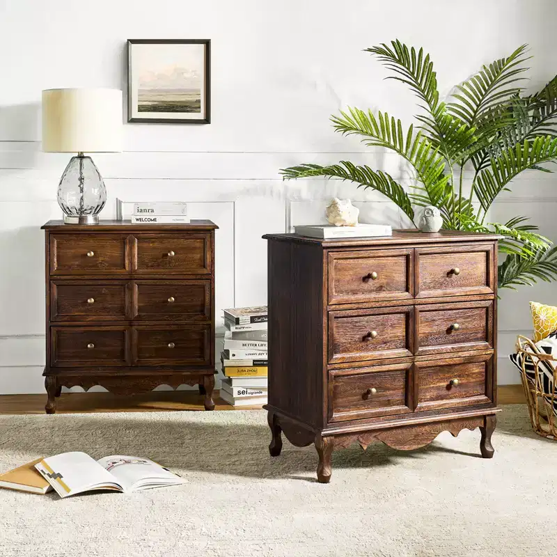 Set of 2 Galatea 32'' Traditional Solid Wood 3 - Drawer Accent Chest with Charging Station | HULALA HOME