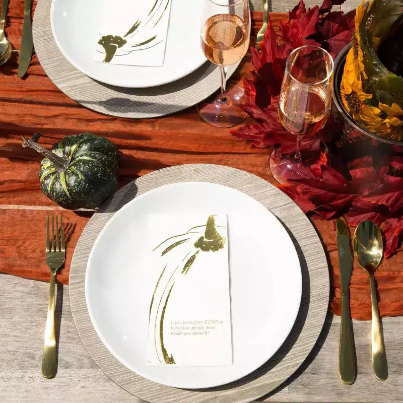 20ct Cotier Brand Convokins Thanksgiving Conversation Starter Dinner Napkins - Gold Foil Print