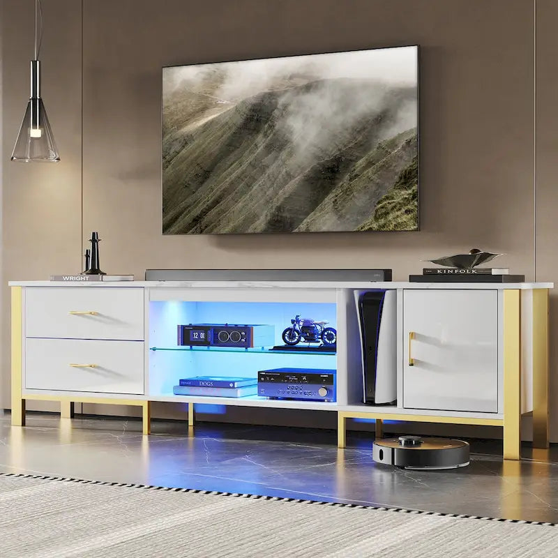 80 Inch LED TV Stand with 2 Drawers for TVs up to 85 Inch