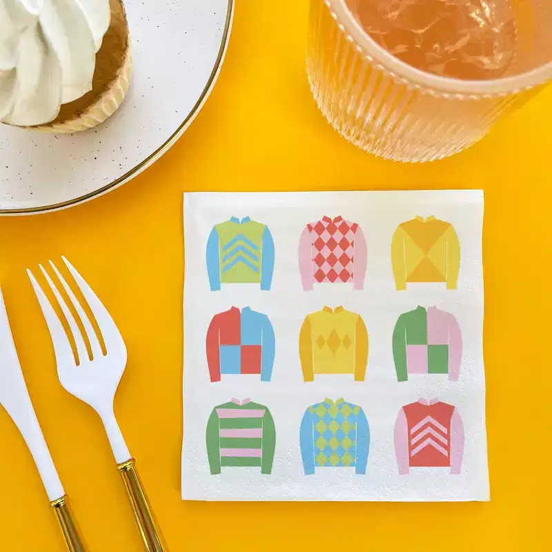 Big Dot of Happiness Derby Horse Race Napkins, Colorful Jockey Silks Kentucky Party Decor, White 3-Ply Paper Luncheon Dinner Napkins - 24 Count