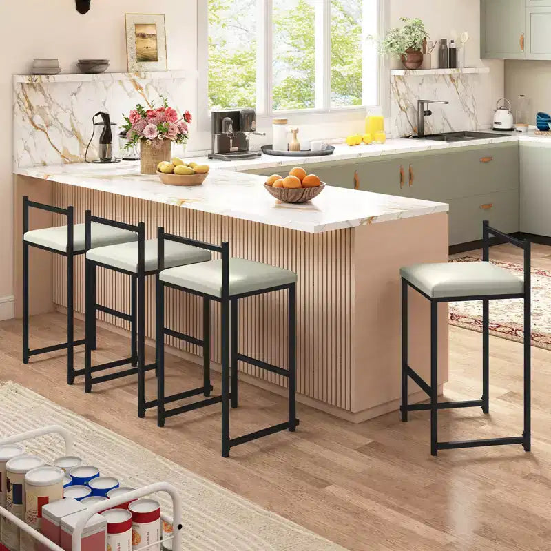 Costway 26'' Stackable Counter Height Bar Stools Set of 4 w/Back Metal Frame & Footrest Black
