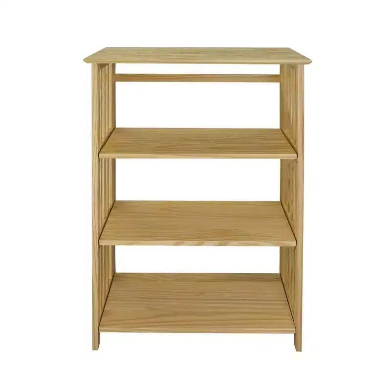 42" 4 Shelf Folding Bookcase Natural  Pine Frame, Lacquered Finish, No Assembly Corner Shelves