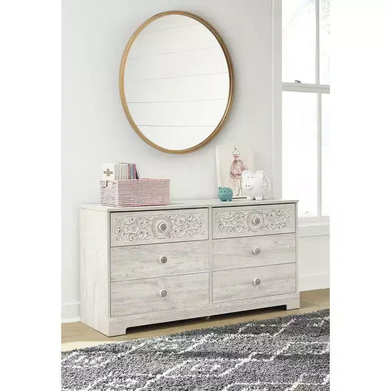 Signature Design by Ashley Casual Paxberry 6 Drawer Dresser, Whitewash