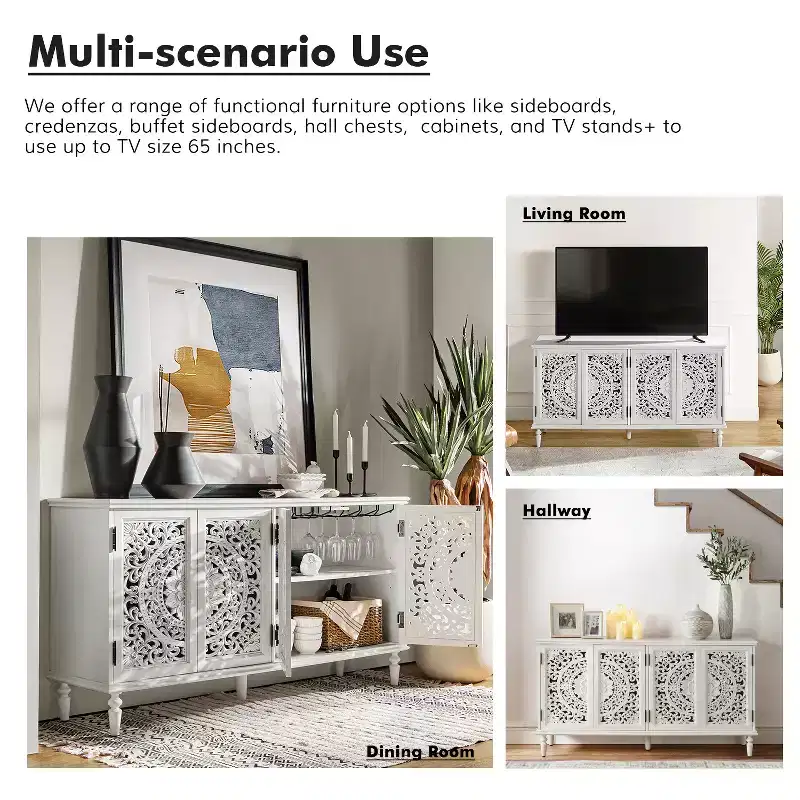 Emathides 63Wide Sideboard with Solid Wood Legs and Lighting |KARAT HOME