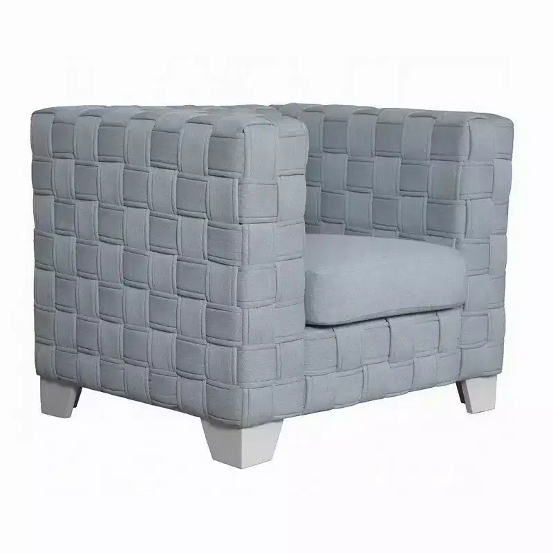 Royal Hampton Accent Chair, Knitted Light Blue Chenille, White Composite Wood