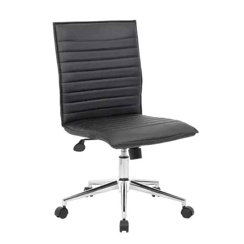 Armless Task Chair Black Vinyl, Adjustable Height with Spring Tilt Mechanism