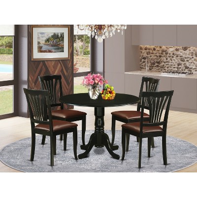 HomeStock 5-Piece Round Black Finish Solid Wood Top Dining table with 4 Chairs