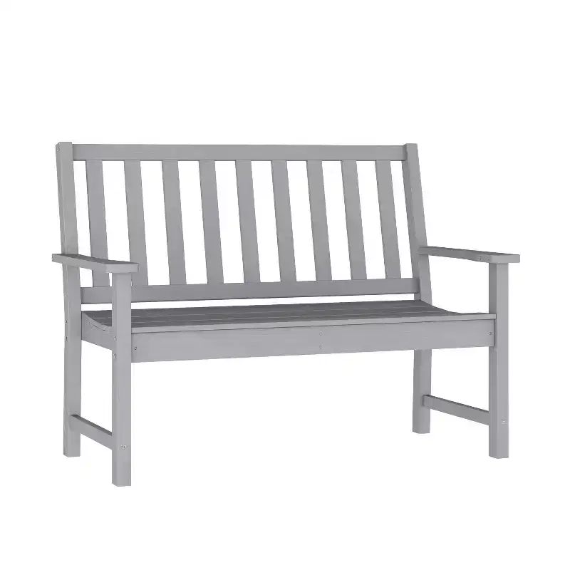 Emma and Oliver Indoor/Outdoor Bench with Contoured Seat and Armrests in Recycled HDPE