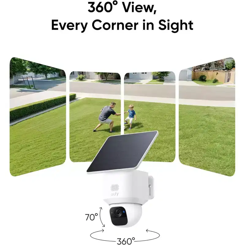 eufy Security SoloCam E30, 2-Cam Kit with HomeBase 2, Solar Security Cameras Wireless Outdoor, 360 Pan, AI Tracking, 2K Clarity, No Monthly Fee