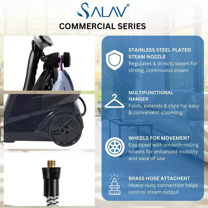 SALAV Commercial-Grade Smart Automatic Shut-off 1800W Standing Garment Steamer Navy