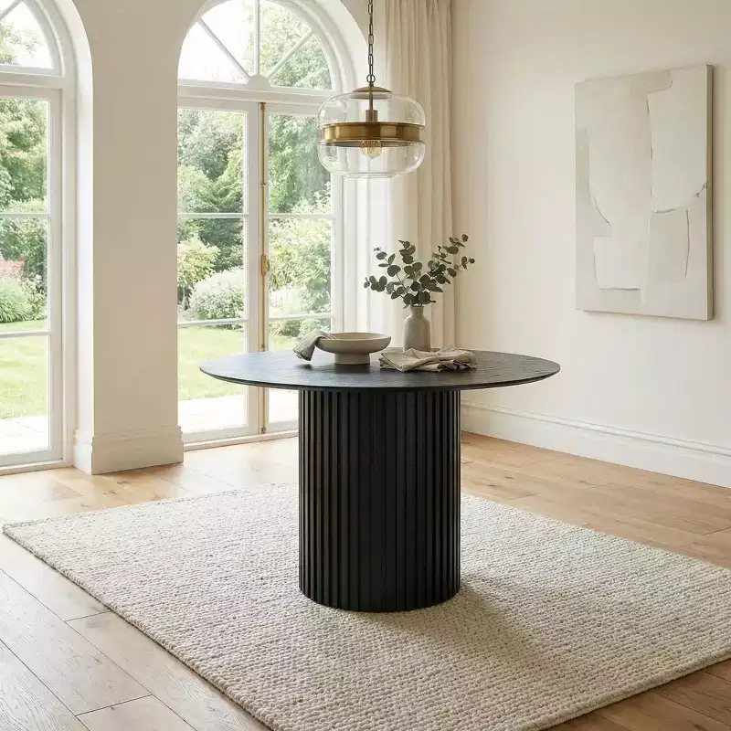 JVNOXK 46.45 Mid-Century Modern Round MDF Dining Table, Black