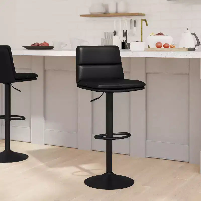 Emma and Oliver Set of Two Upholstered Height Adjustable Swivel Mid-Back Stools with Comfortable Foam Padding and Steel Base